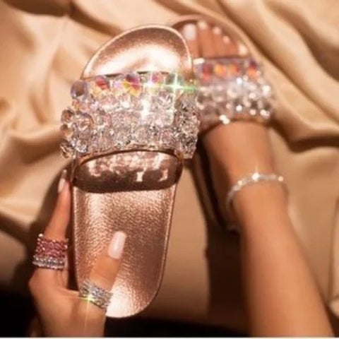 Cape Robbin Moira Footbed Sandal Crystal Embellished Open Toe Pool Slide Sandal Mule