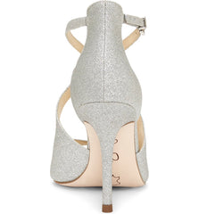 Jessica Simpson Averie Silver Glitter Open Toe High Heel Formal Stiletto