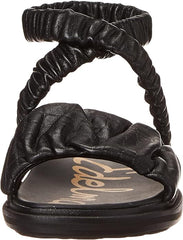 Sam Edelman Velma Black Rounded Open Toe Strappy Ankle Cuff Wedge Heeled Sandals