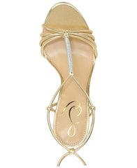 Sam Edelman Safiya Gold Silver Open Toe T-Strap Ankle Lace Up Stiletto Sandals