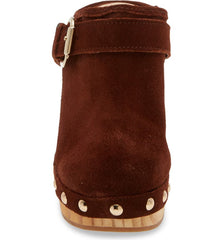 Steve Madden Hilde Studded Platform Slip On Mule Wood Clogs Brown Suede