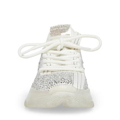 Steve Madden Maxima Lace Up Sneakers Boyfriend Chunky Platform White Multi Rhinestone