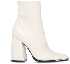 Steve Madden Excess Bone White Leather Squared Toe Blocked Heel Dress Booties