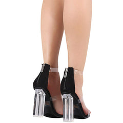 Cape Robbin Naked Black Transparent Triple Straps Patent Chunky Clear Heel