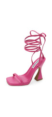 Steve Madden Lafayette Fuchsia Spool Heel Lace Up Open Squared Toe Tie Up Sandal