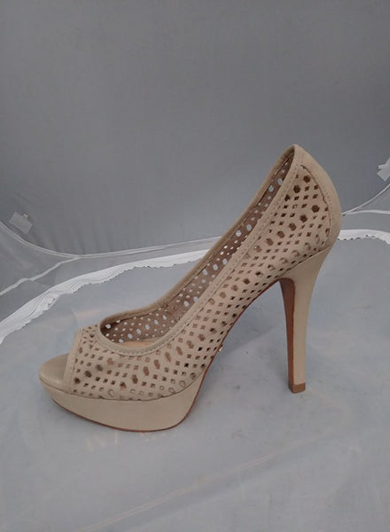 Schutz Olbo Fujiko Natural Cut Out Platform Peep Toe Slip On Sandal Heels