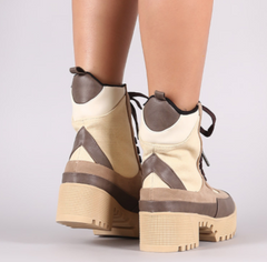 Cape Robbin Natural Platform Heeled Lace Up Classic Fashion Combat Boot