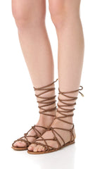 Schutz Bark Brown Flat Wrap Around Braided Leather Gladiator Resort Sandals