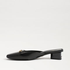 Sam Edelman Ollie Black Leather Squared Toe Slip On Block Heeled Mules Clogs