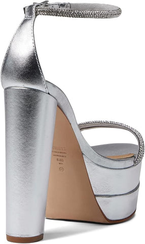 Schutz Fabienne Silver Prata Fashion Ankle Strap Open Toe Platform Heeled Sandals 8
