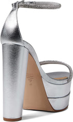 Schutz Fabienne Silver Prata Fashion Ankle Strap Open Toe Platform Heeled Sandals 8