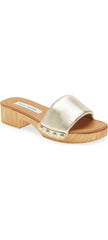 Steve Madden Belong Gold Slip On Wood Clog Open Toe Blocked Heeled Sandals