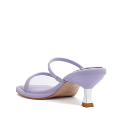 Schutz Agatha Mid Purple Open Square Toe Slip On Slim Leather Straps Heel Sandal
