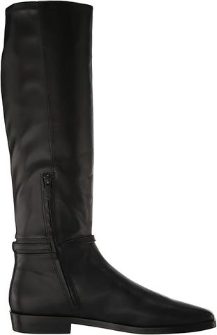 Sam Edelman Clive Black Leather Squared Toe Stacked Heel Knee High Fashion Boots