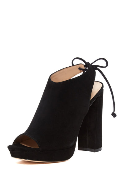Pour La Victoire Yanna Blocked Heel Platform Peep Toe Lace Up Black Suede Bootie