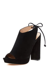 Pour La Victoire Yanna Blocked Heel Platform Peep Toe Lace Up Black Suede Bootie