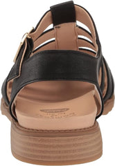 Dr. Scholl's A Ok Black Smooth Rounded Open Toe Ankle Strap Flats Sandals