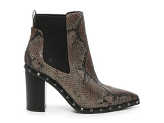 Charles David Duke Dark Taupe Snake Block Heel Embellished Chelsea Ankle Booties