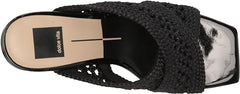 Dolce Vita Patch Black Woven Slip On Squared Open Toe Block Heeled Sandals