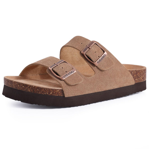 Orado Platform Apricot Suede Sandals Women Soft Cork Footbed Summer Slides