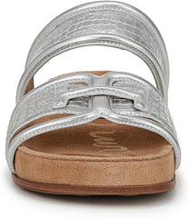 Sam Edelman Rowan Soft Silver Leather Double Strap Open Toe Flat Slides Sandals
