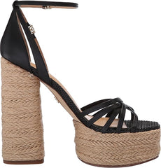 Sam Edelman Kade Black Leather Ankle Strap Open Toe Espadrille Block Heel Sandals