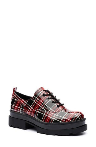 Jessica Simpson Sayze Red Combo Round Toe Lace Up Platform Flannel Oxford Flats