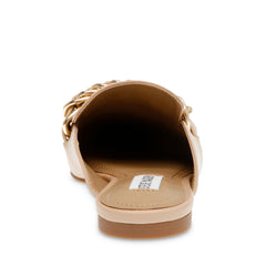 Steve Madden Faine Natural Leather Pointed Toe Slip On Chain Detail Flats Mules