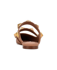 Nine West Dua Tan Slip On Pointed Closed Toe Pyramid Embellished Detailed Mule