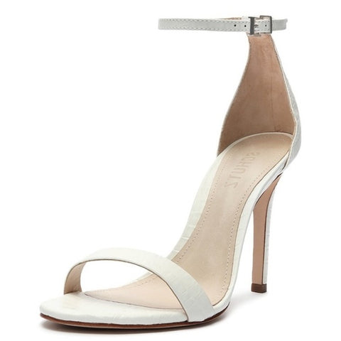 Schutz Cady-Lee White Crocodile Embossed Ankle Strap Open Toe High Heel Sandals