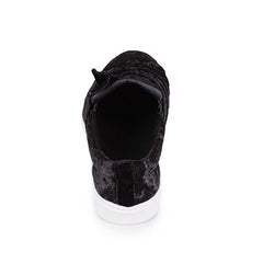 Wanted Valance Black Velvet Round Toe Thick Bottom Slip On Sneakers