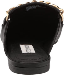 Steve Madden Faine Black Leather Pointed Toe Slip On Chain Detail Flat Mules