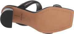 Dolce Vita Pascoe Black Embossed Stella Slip On Squared Open Toe Heeled Sandals