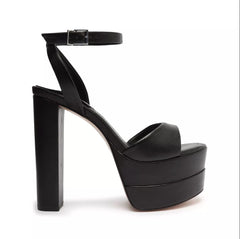 Schutz Kaila Black Leather Womens Platform Dress High Heeled Ankle Strap Sandals