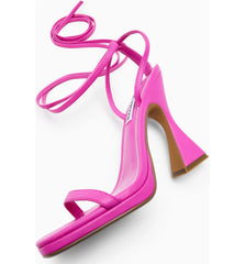 Steve Madden Lafayette Fuchsia Spool Heel Lace Up Open Squared Toe Tie Up Sandal