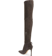 Pour La Victoire Caterina Anthracite Suede Over the Knee Pointed Stiletto Boots