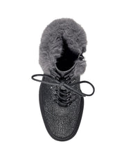 Jessica Simpson Deliah Pewter Rhinestone Fur Cuff Block Heel Combat Booties