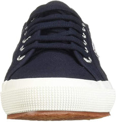 Superga 2750 Cotu White Navy Lace Up Breathable Rounded Toe Low Top Sneakers