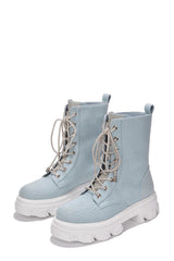 Cape Robbin Nunani Denim Lace Up Chunky Lug Sole Rounded Toe Ankle Combat Boots