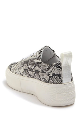 JSlides COURTO Lace-up Rounded Toe Low Top Platform Sneakers, OFF WHT/BLK Snake