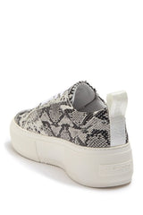 JSlides COURTO Lace-up Rounded Toe Low Top Platform Sneakers, OFF WHT/BLK Snake