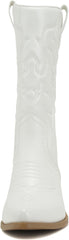 Soda Reno White/Beige Pu Cowboy Pointed Toe Knee High Pull On Western Boots