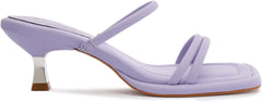 Schutz Agatha Mid Purple Open Square Toe Slip On Slim Leather Straps Heel Sandal