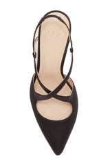 Pour La Victoire Cerry Pointed Toe Satin Slingback High-Heel Pointed Pumps Black (10)