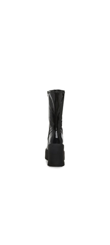 Steve Madden Arrow Black Leather Rounded Toe Chunky Heeled Platform Fashion Boot