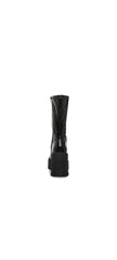 Steve Madden Arrow Black Leather Rounded Toe Chunky Heeled Platform Fashion Boot