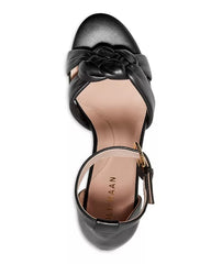 Cole Haan Adella Braid Black Leather Ankle Strap Open Toe Block Heeled Sandals