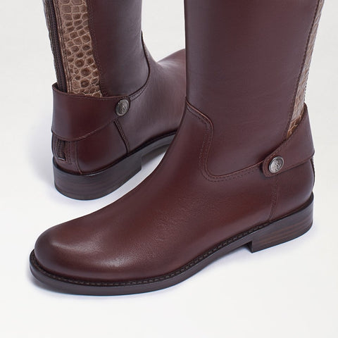 Sam Edelman Mikala Terazzo Brown Leather Block Heel Riding Knee High Boots