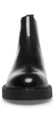 Steve Madden Poppy Black Leather Pull On Rounded Toe Chunky Heel Ankle Boots