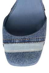 Jeffrey Campbell Girlfriend Blue Denim Combo Ankle Strap Block Heeled Sandals